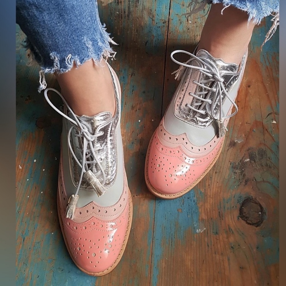 ABO Handmade Leather Dolly Brogues Saddle Shoes